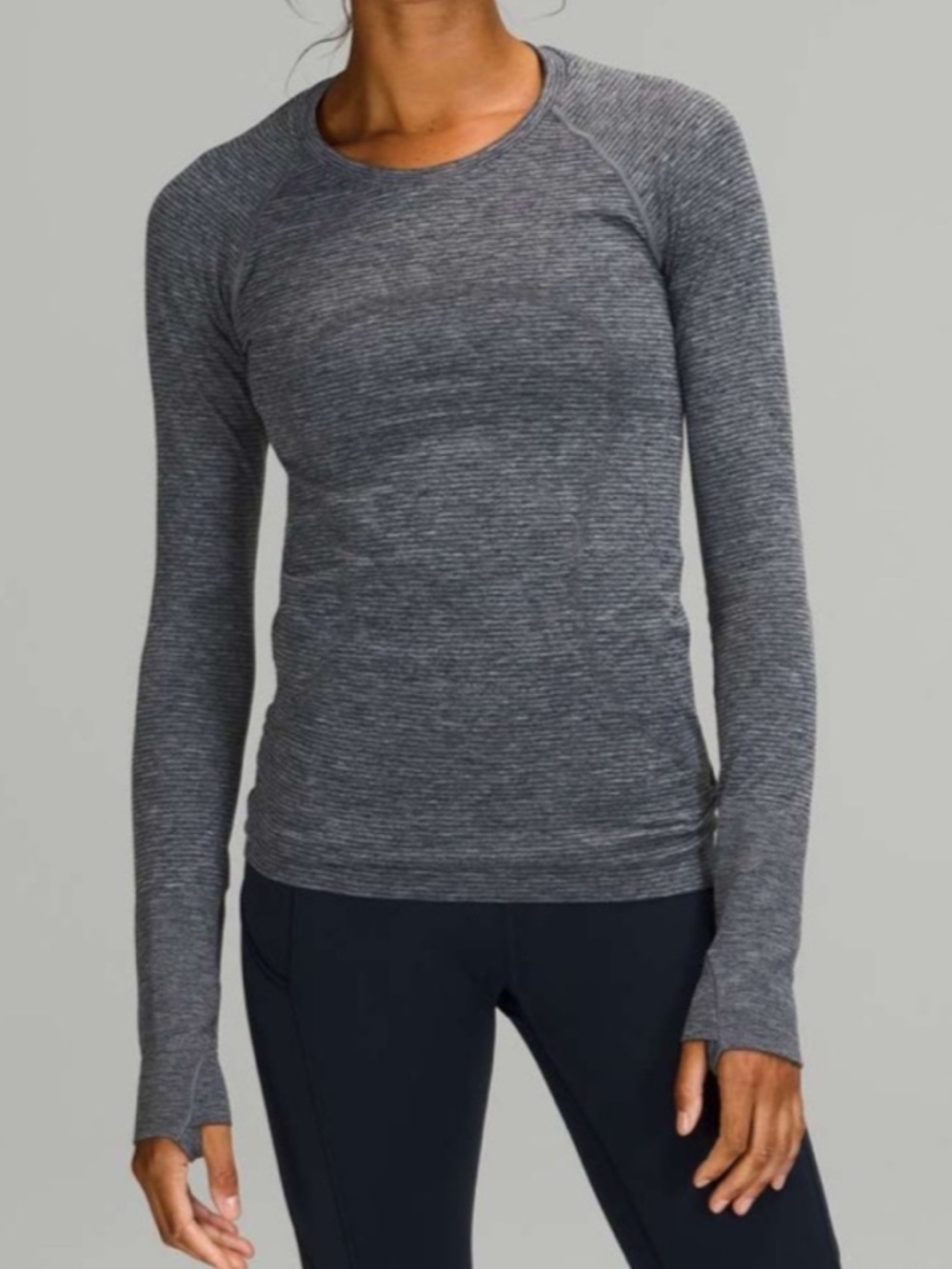 Lululemon Swiftly Tech Long Sleeve Shirt 2.0 Navy Grey Stripes